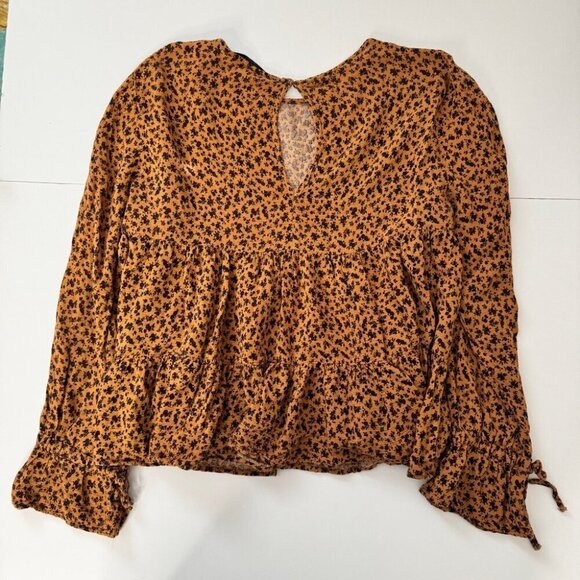 Zara Blouse Tiered Animal Print Long Sleeve Gauze Crepe Lightweight Neutral Sz M - Picture 14 of 16